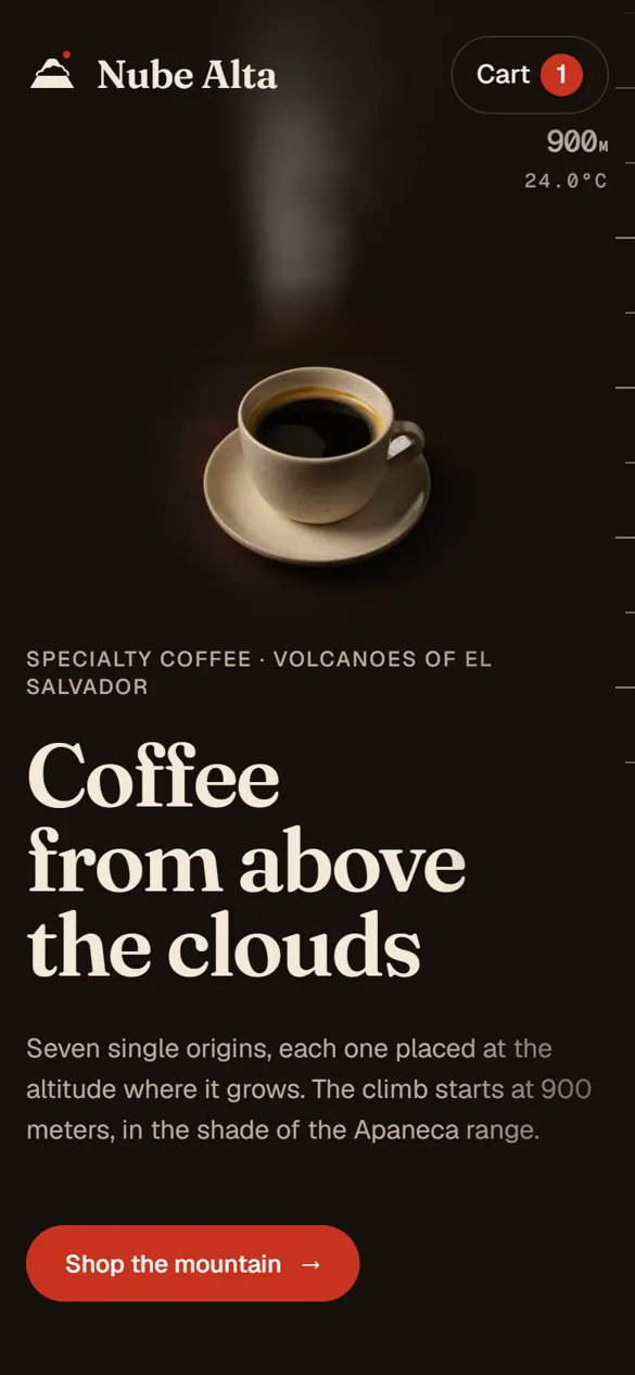 Nube Alta on a phone, home page
