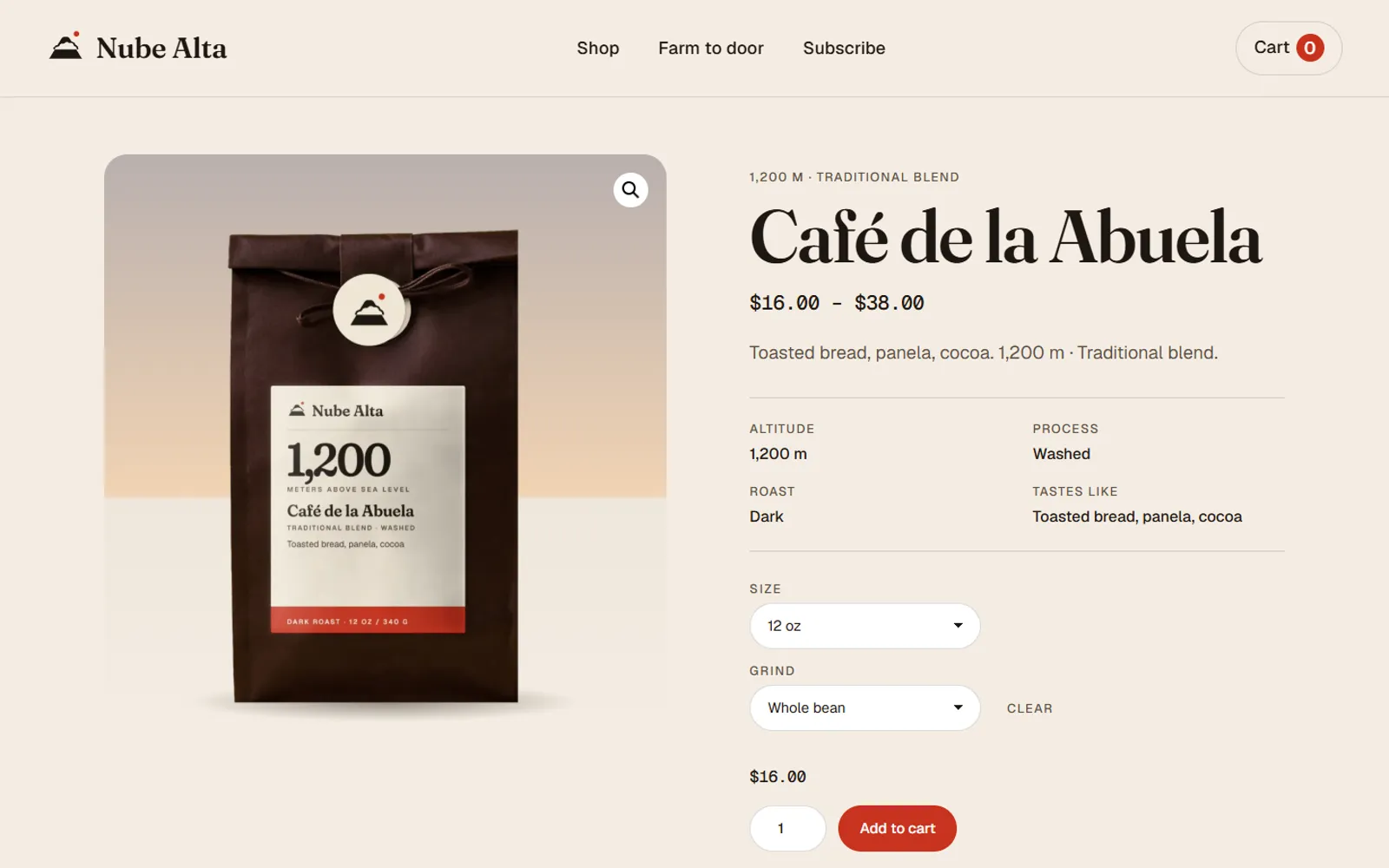 Product page for Café de la Abuela